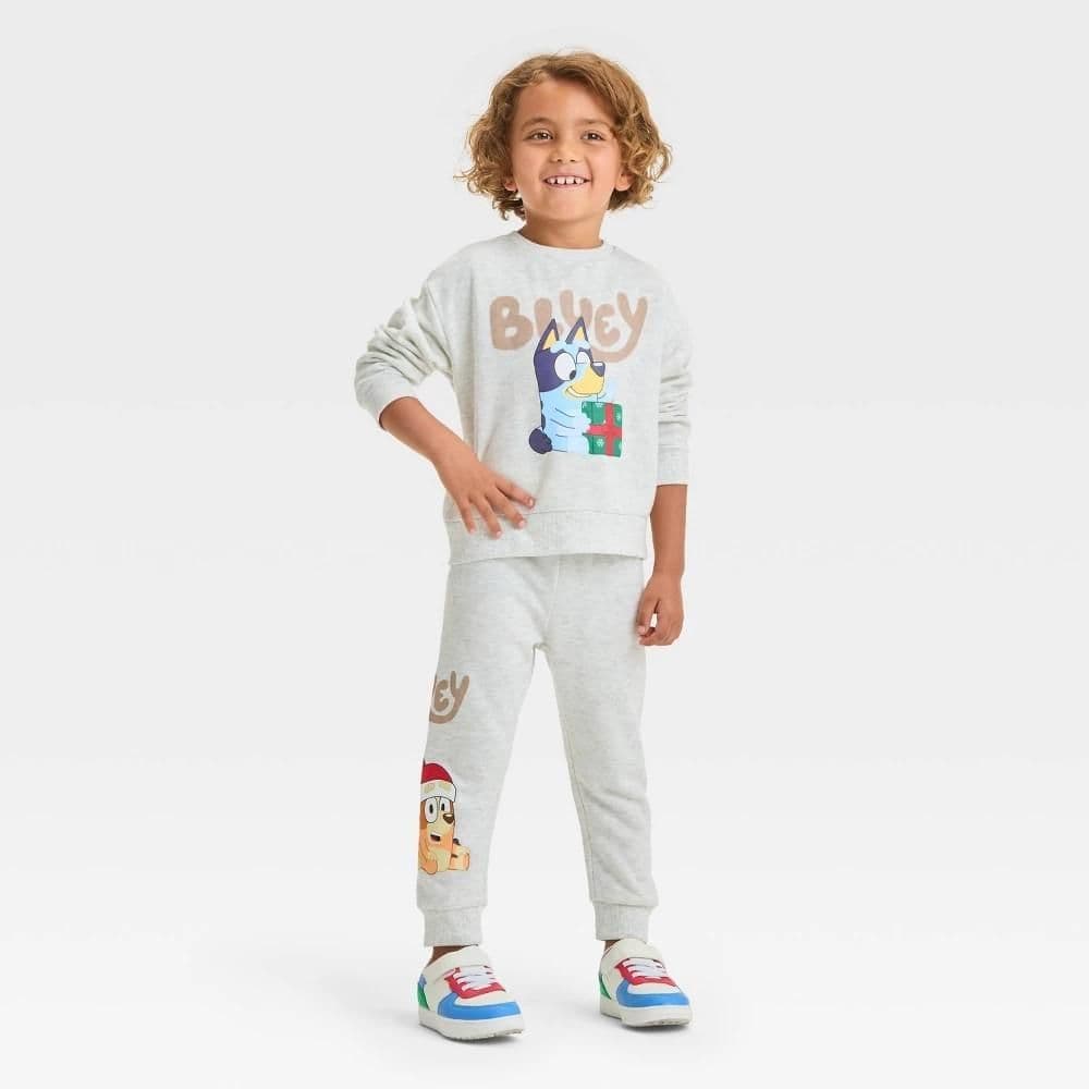 #2625 3T Toddler Boys' Bluey Bingo Christmas 2pc FleeceTop and Bottom Set - Oatmeal - Default