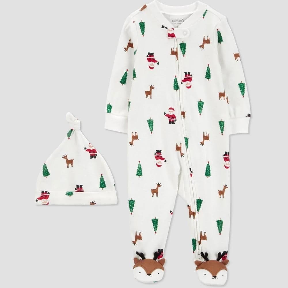 #1041 Newborn Carter's Baby Christmas Reindeer Santa Sleep N' Play - White - Default