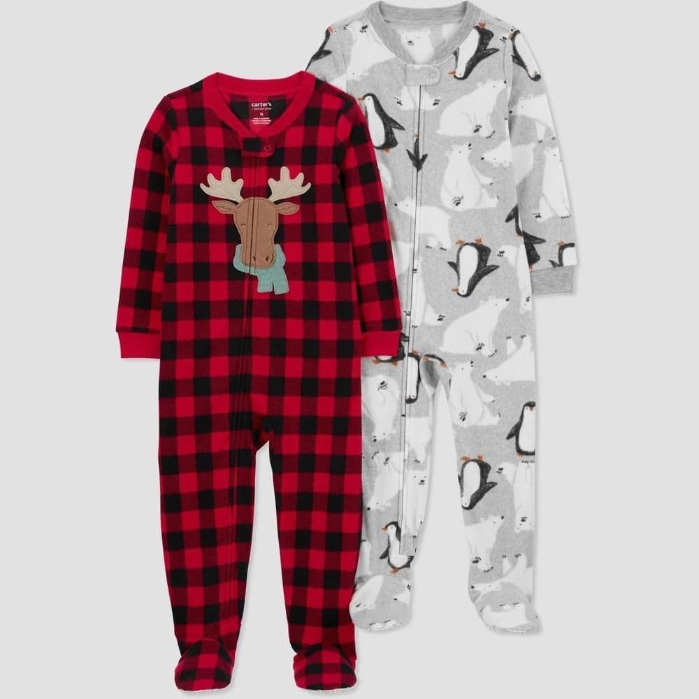 #2828 4T Carter'sToddler Boys' Long Sleeve Buffalo Checkered and Moose Fleece Footed Pajama - Black/Red/Gray - Default