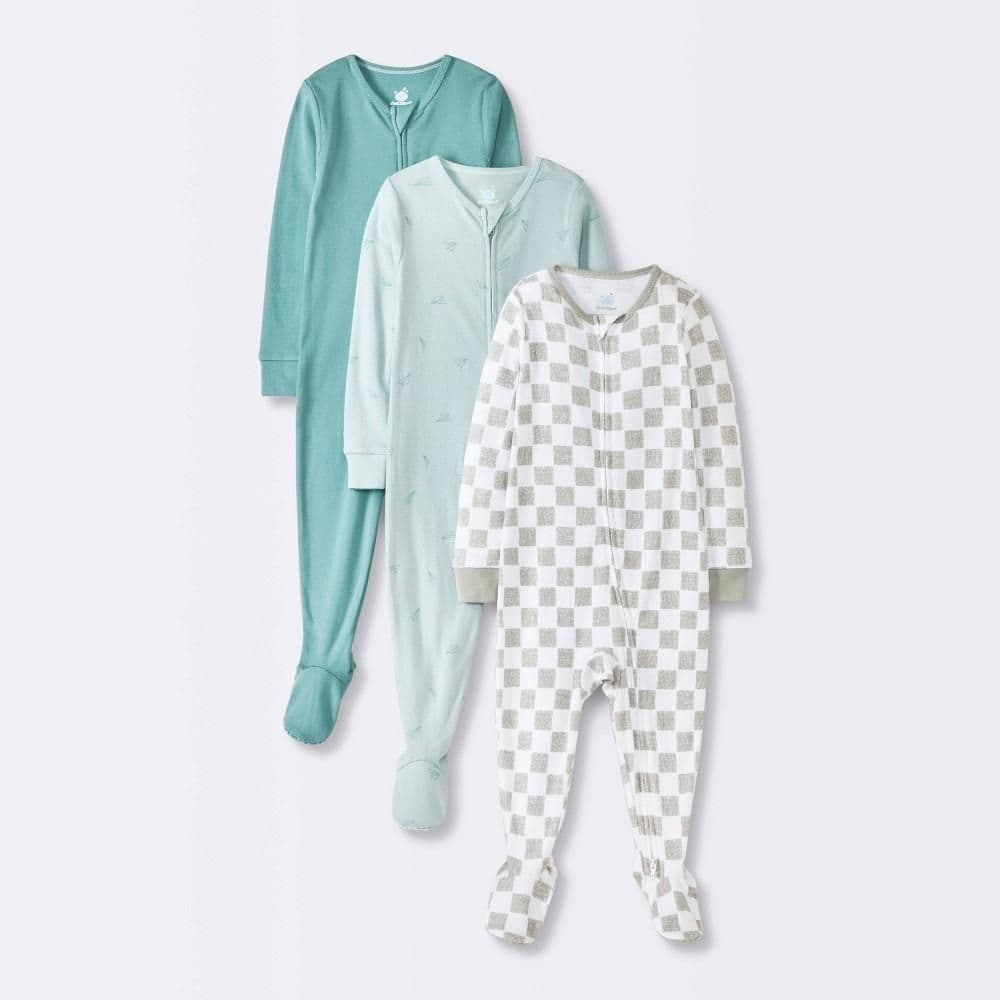 #8259 12M Baby 3pk Airplanes Cotton Tight Fit Sleep N' Play - Cloud Island Blue - Default