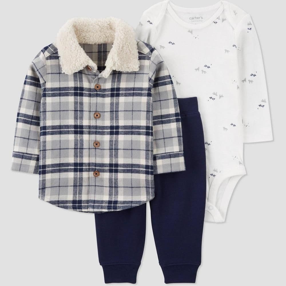 #3889 12M Carter's Baby Boys' Button-DownTop & Bottom Set - Gray/Blue - Default