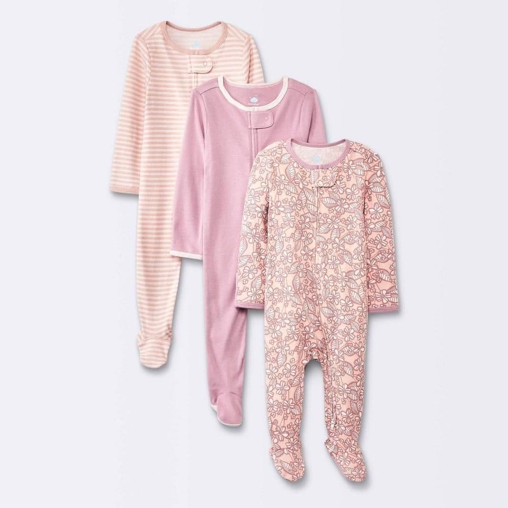 #3735 6-9M Baby Girls' 3pk Floral Cotton Sleep N' Play - Cloud Island Pink - Default
