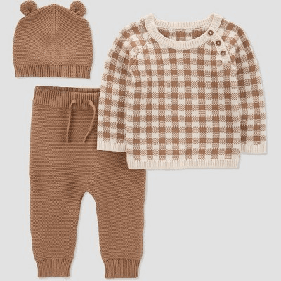 #1551 9M Carter's Baby Boys' CheckeredTop & Bottom Set - Cream/Brown - Default
