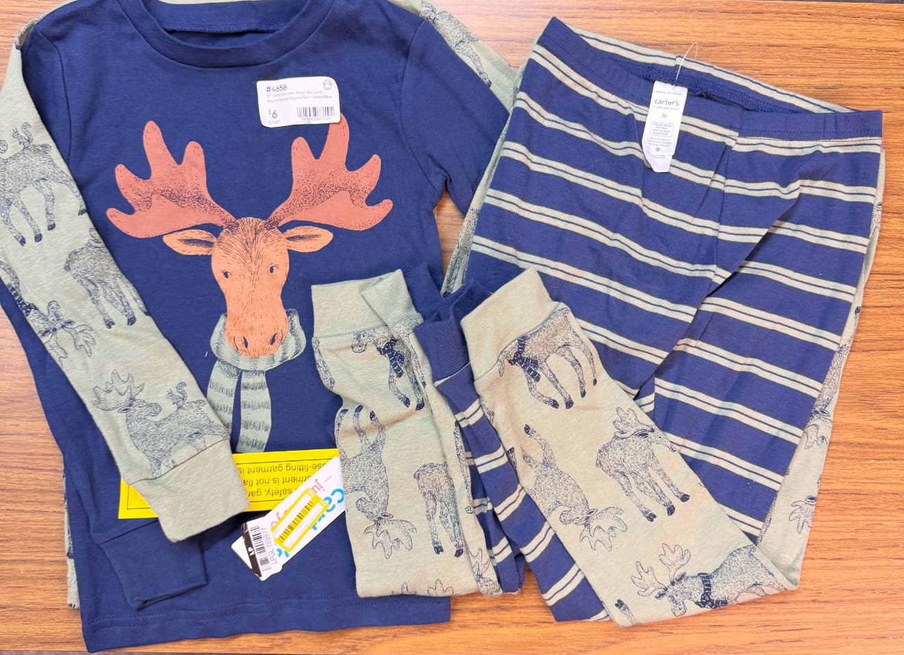#4656 5T Carter'sToddler Boys' 4pc Long Sleeve Moose Pajama Set - Green/Blue - Default