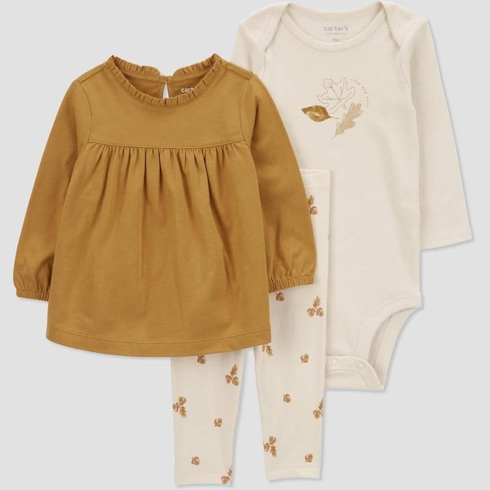 #1061 Newborn Carter's Baby Girls' FoliageTop & Bottom Set - Brown - Default