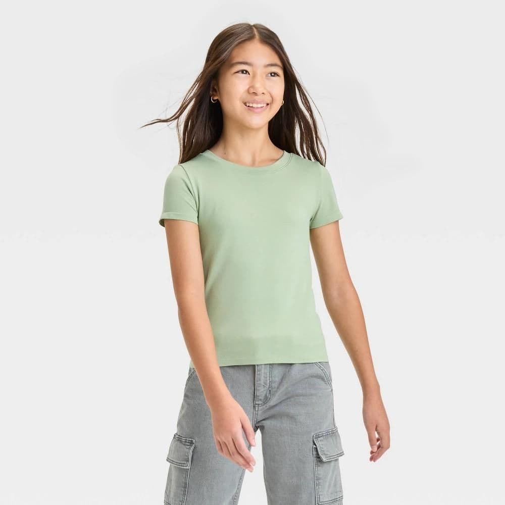 #5819 XXL Girls' Seamless Short Sleeve T-Shirt- art class Olive Green - Default