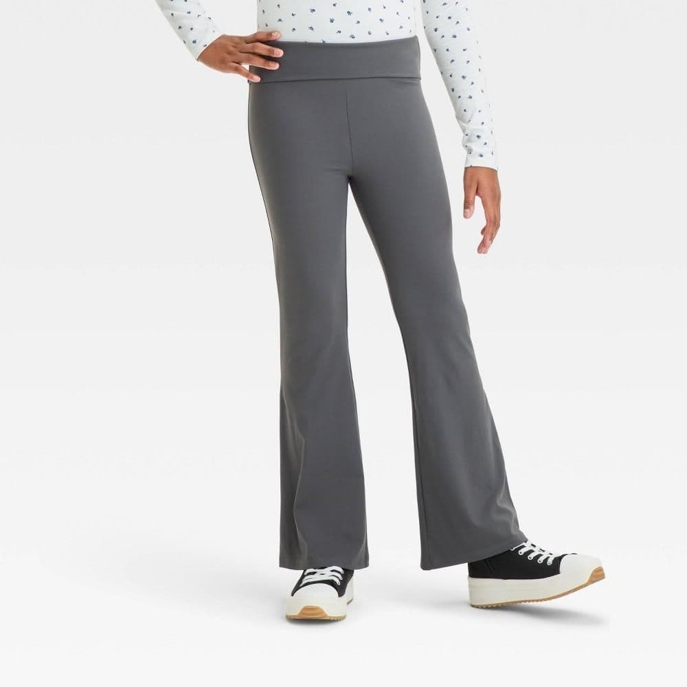 #5565 Large Girls' Foldover Flare Pants - art class Dark Gray - Default