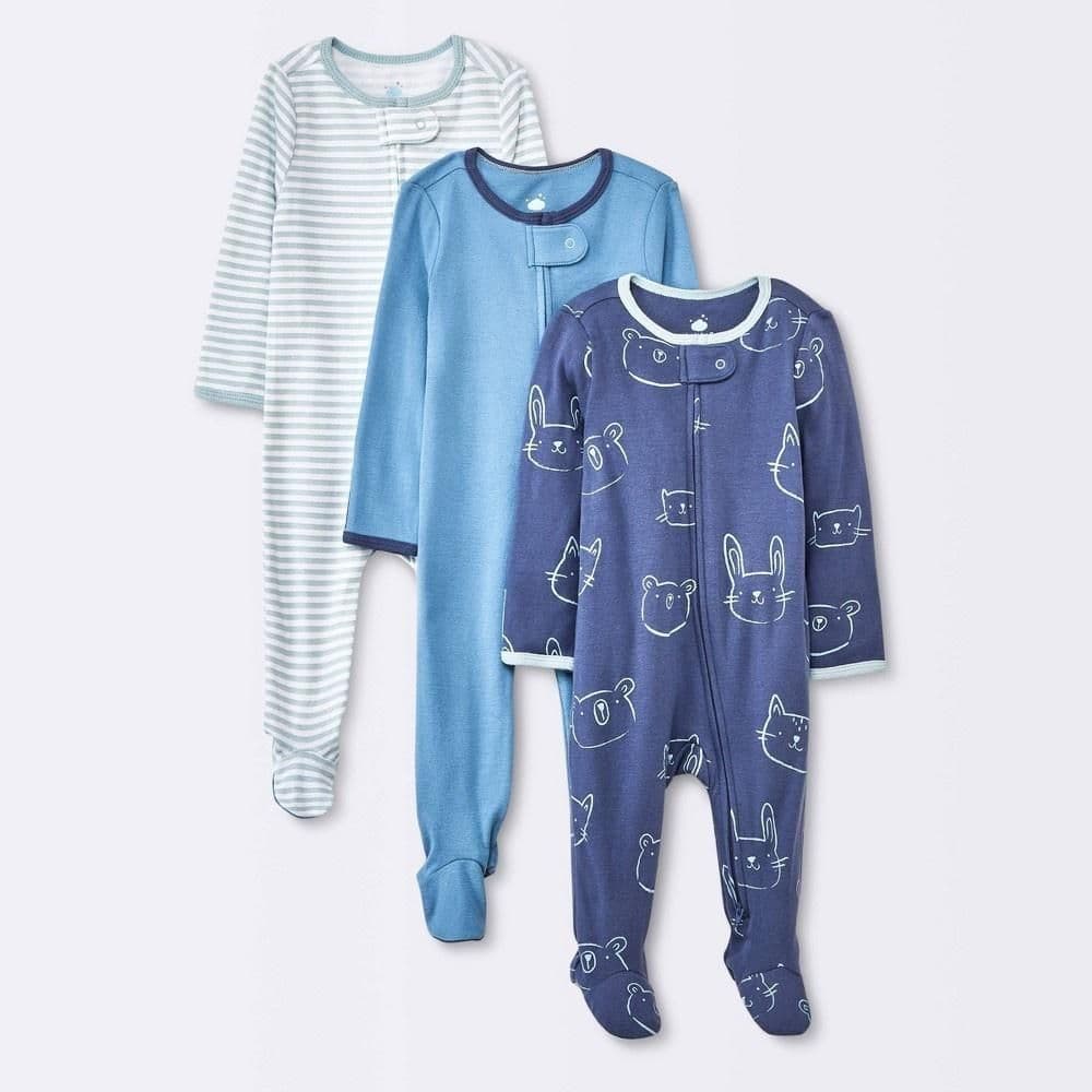 #1110 0-3M Baby Boys' 3pk Animals Cotton Sleep N' Play - Cloud Island Blue - Default