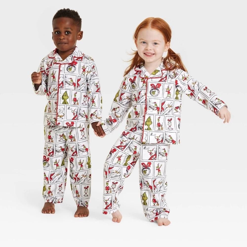 #2606 3T Toddler 2pcThe Grinch Christmas Family Sleep Coat Pajama Set - White - Default