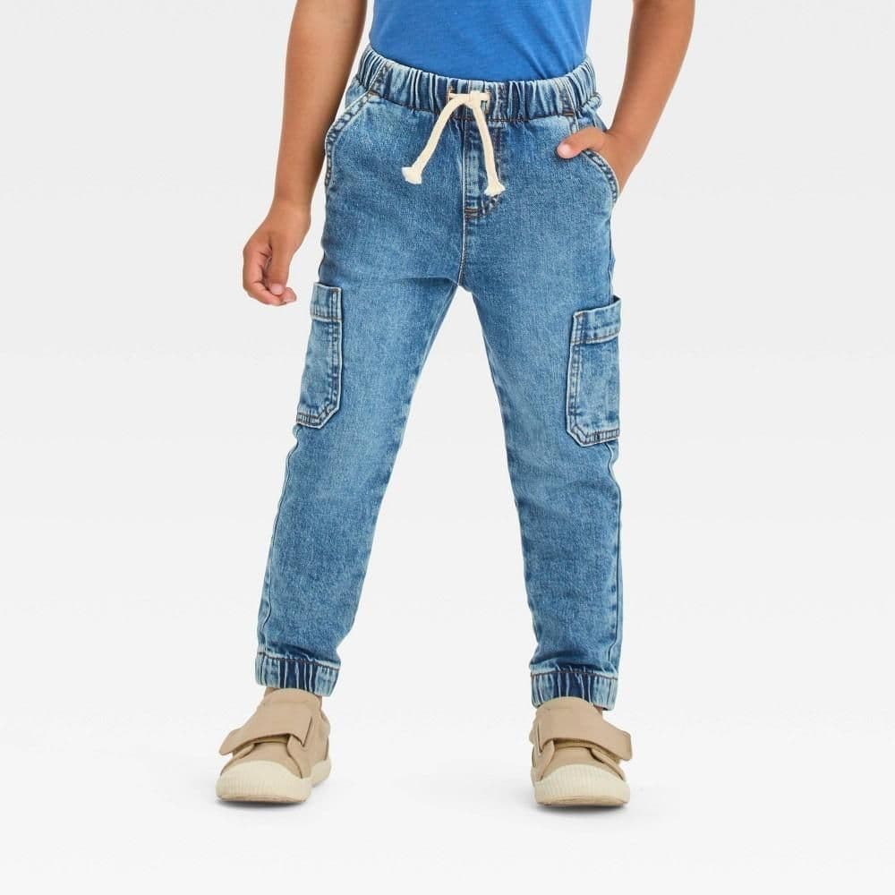 #3926 12M Toddler Boys' Denim Pull-On Jogger Pants - Cat & Jack Light Wash - Default