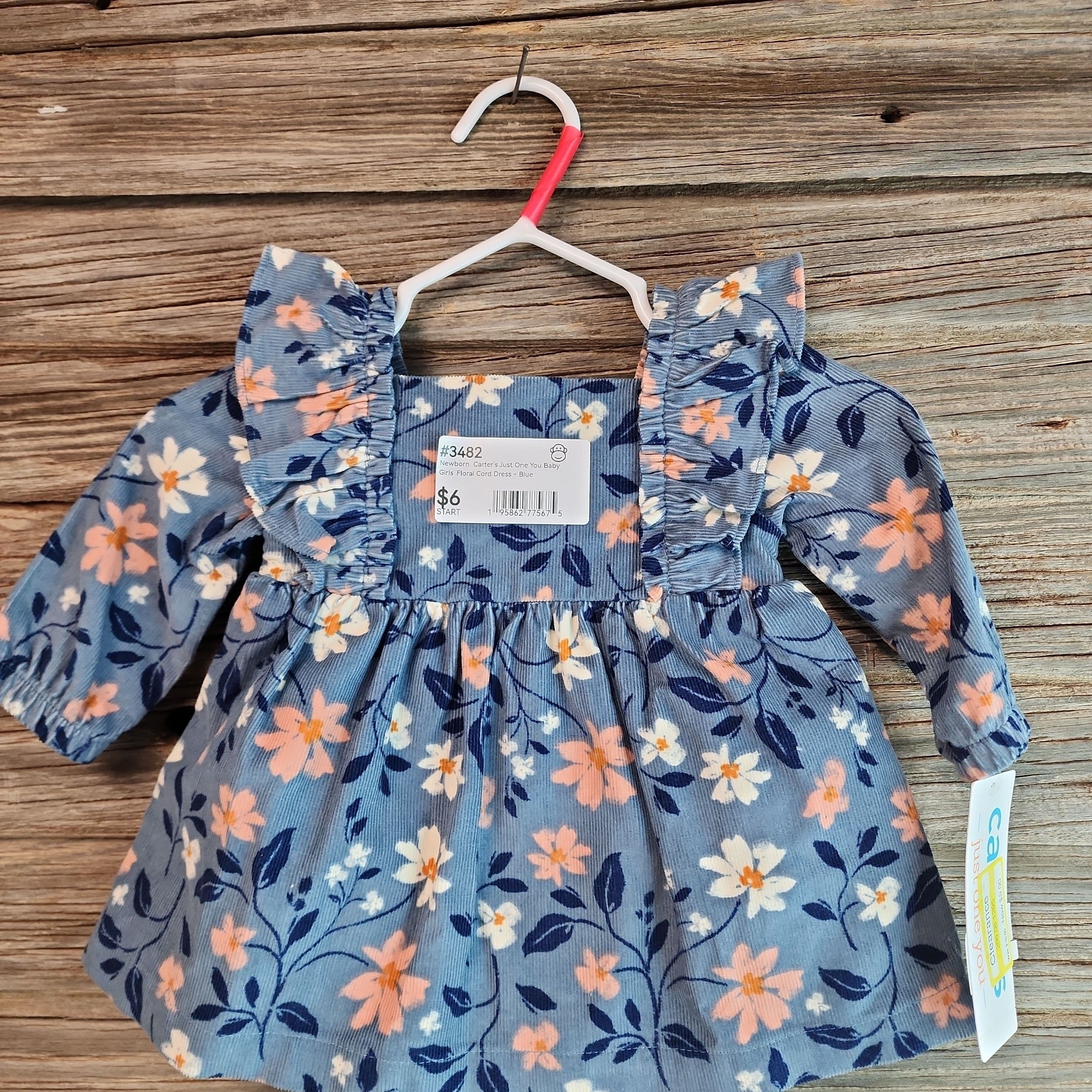 #3482 Newborn Carter's Just One You Baby Girls' Floral Cord Dress - Blue - Default