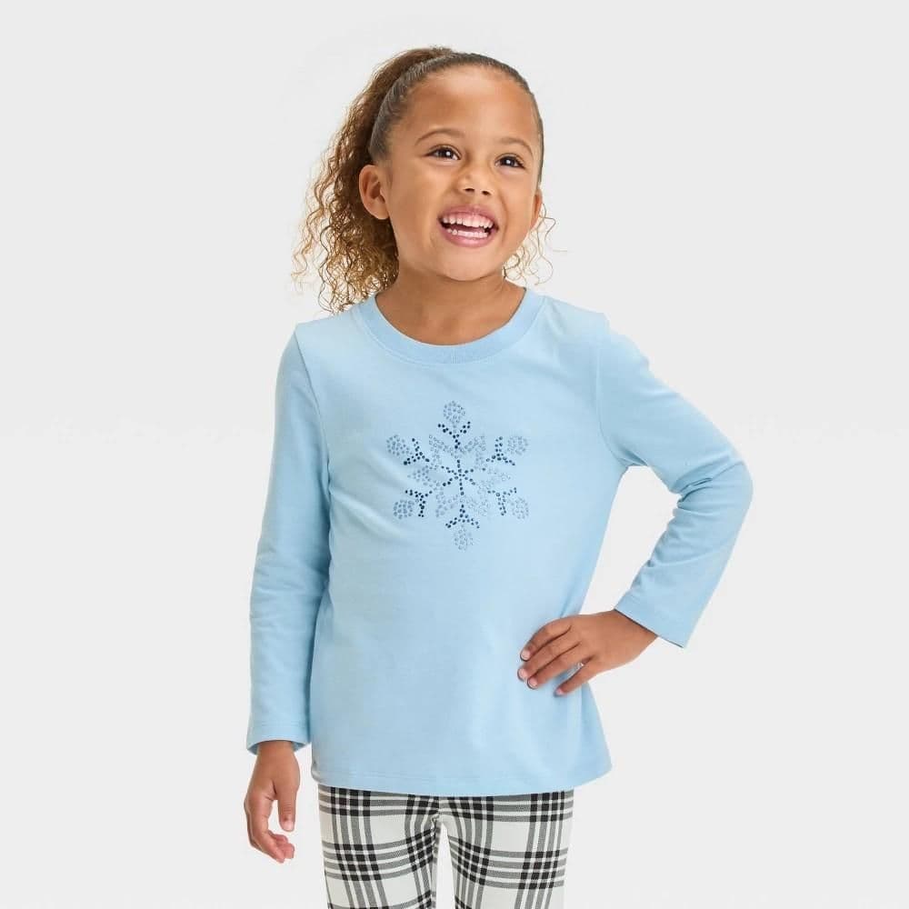 #3305 5T Toddler Girls' Snow Flake Long Sleeve GraphicT-Shirt - Cat & Jack Dusty Blue - Default
