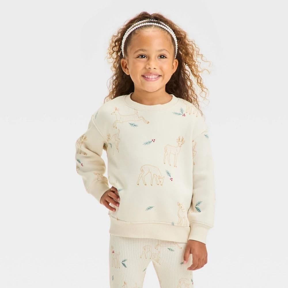 #2706 3T Toddler Girls' Christmas Fleece Sweatshirt - Cat & Jack Beige - Default