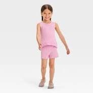 #6447 3T Grayson Mini Toddler Girls' Crochet Tank and Pull-On Shorts Set - Pink - Default