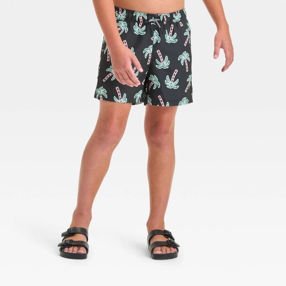#4966 XS Boys' Palm Tree Printed Swim Shorts - art class Black - Default