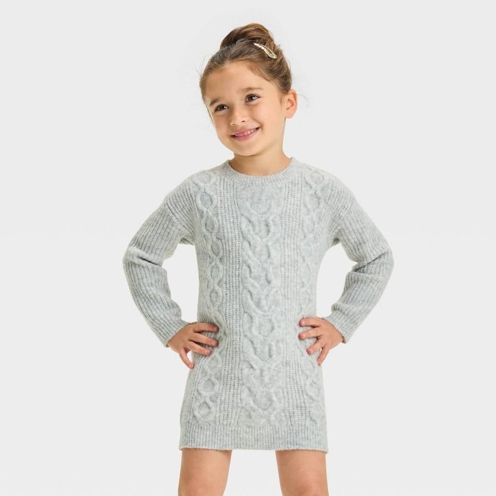 #2703 3T Toddler Girls' Cable Knit Sweater Dress - Cat & Jack Heather Gray - Default