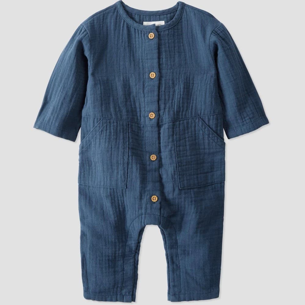 #8046 Newborn Little Planet by Carter's Organic Baby Gauze Buttoned Romper - Blue - Default