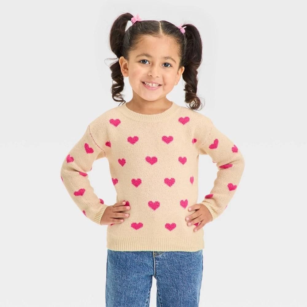 #4150 18M Toddler Girls' Hearts Pullover Sweater - Cat & Jack Oatmeal - Default