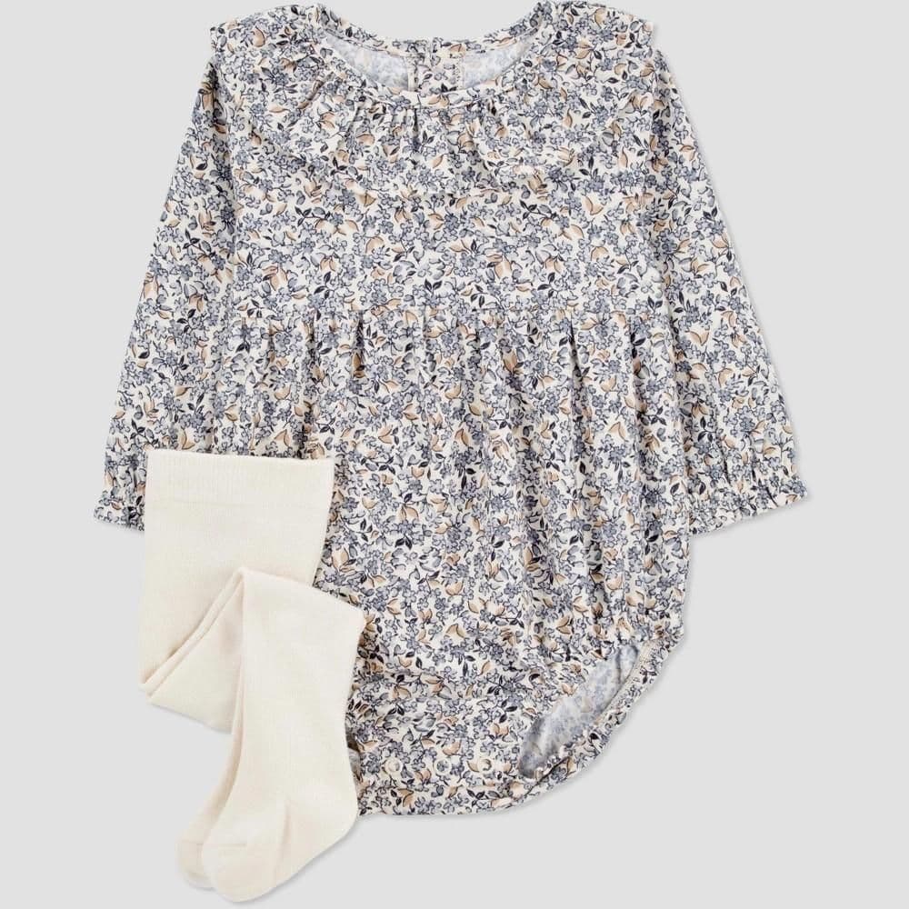 #3593 3M Carter's Just One You Baby Girls' 2pc Floral Romper with Tights - Blue - Default
