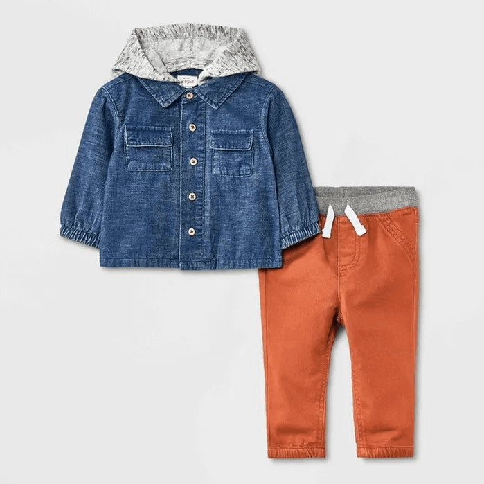 #3443 Newborn Baby Boys' Cord Mini Man Top & Bottom Set - Cat & Jack Indigo - Default