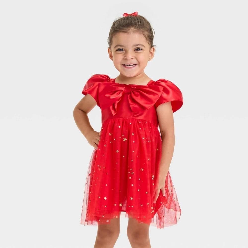 #9174 5T Toddler Girls' Audrey Camille Bow Tulle Dress - Red - Default