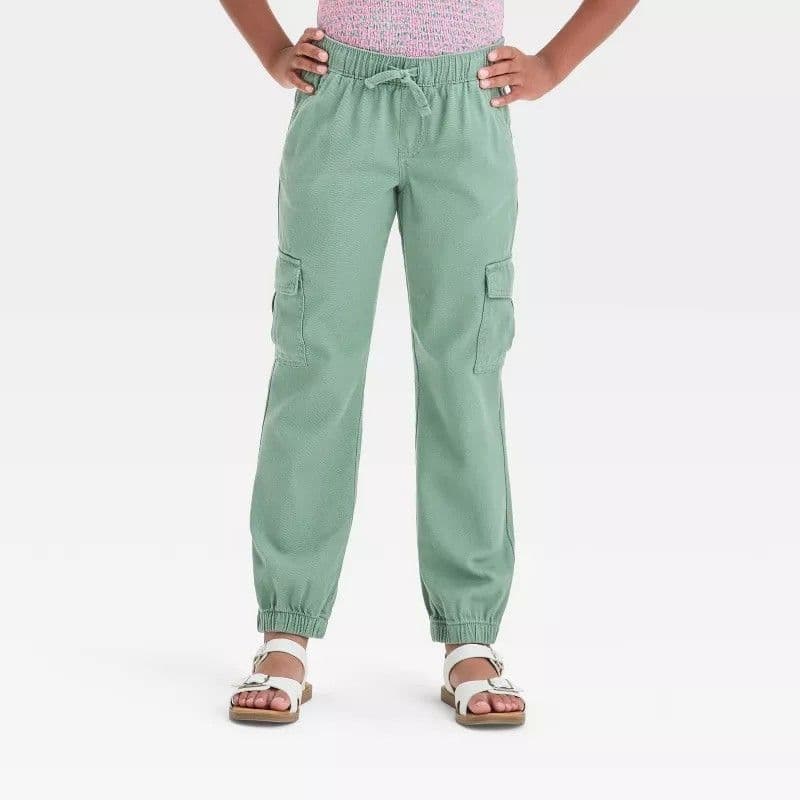 #5631 Large Girls' Woven Cargo Jogger Pants - Cat & Jack Olive Green - Default