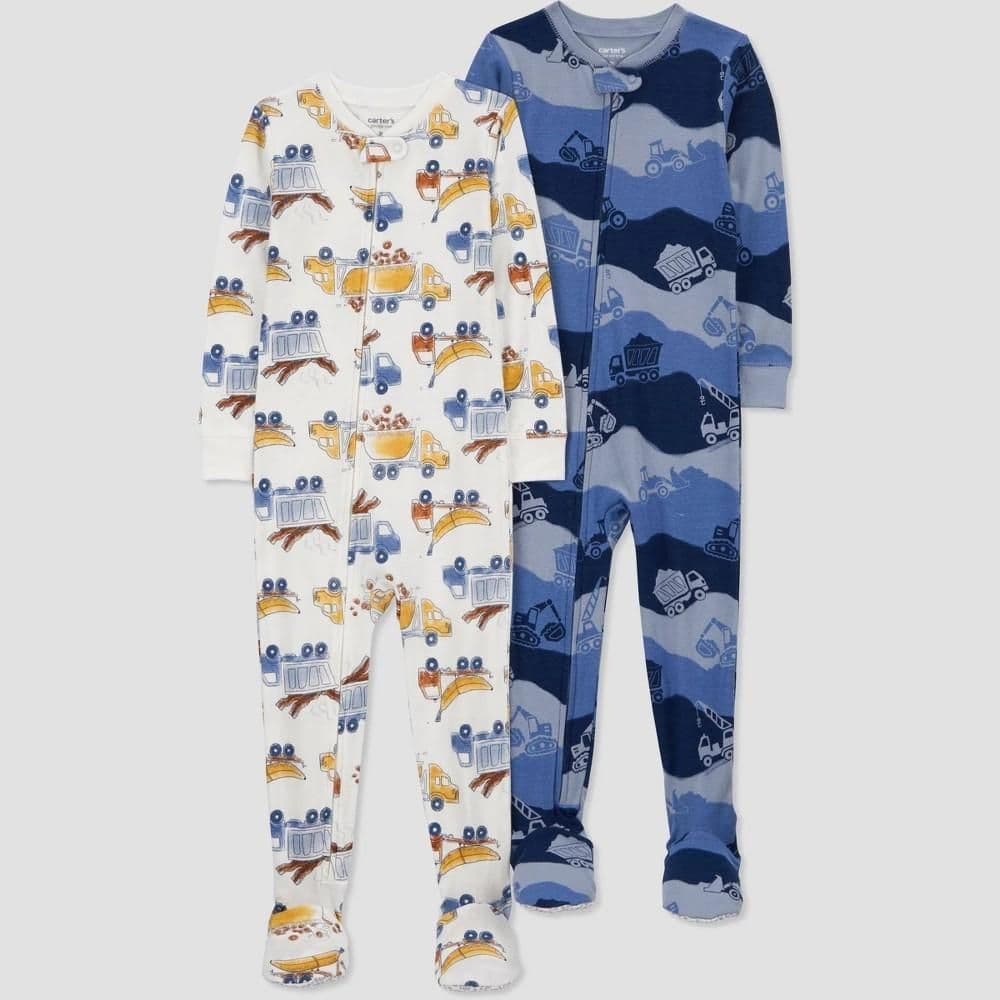 #4067 18M Carter's Just One You Toddler Boys' Construction Trucks Footed Pajamas - White/Blue - Default