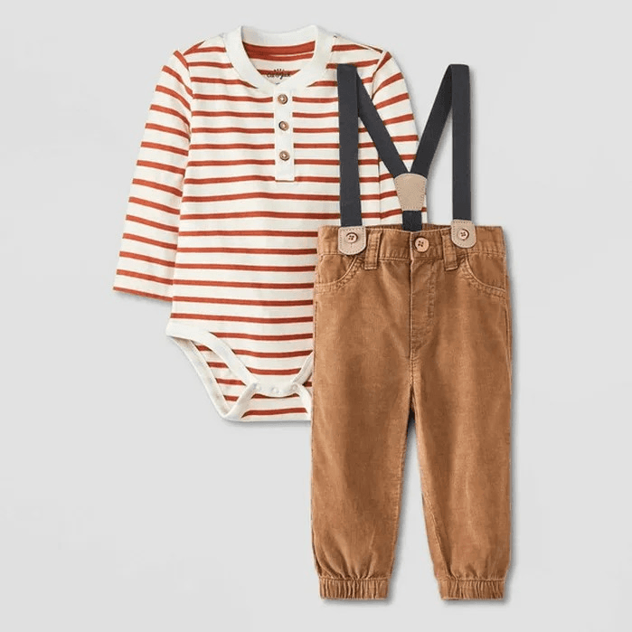#3830 12M Baby Boys' Suspender Top & Bottom Set - Cat & Jack Cream - Default