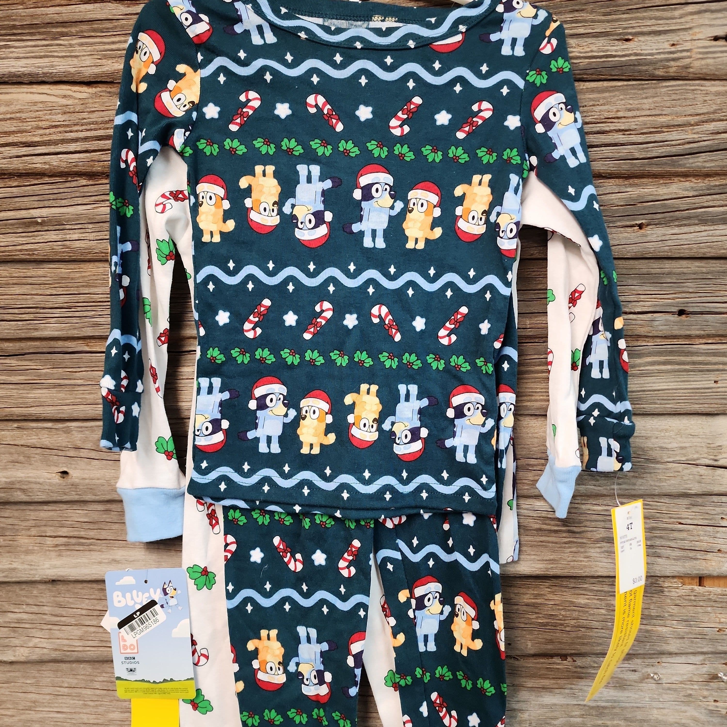#4542 4T Toddler Boys' 4pc Bluey Fairisle Cotton Christmas Pajama Set - White - Default - Thumbnail 4