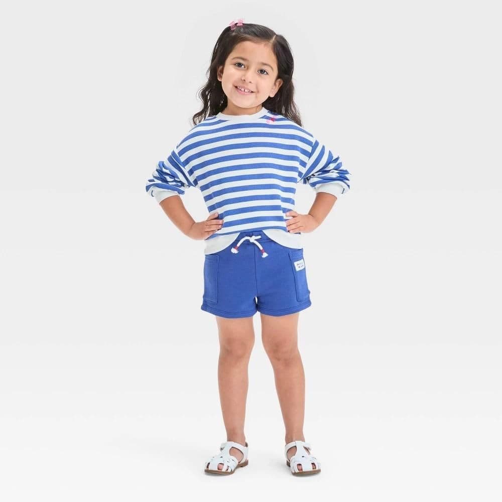#8624 18M Toddler Girls' Striped Heart French Terry Valentine's Day Shorts Set - Cat & Jack Blue - Default