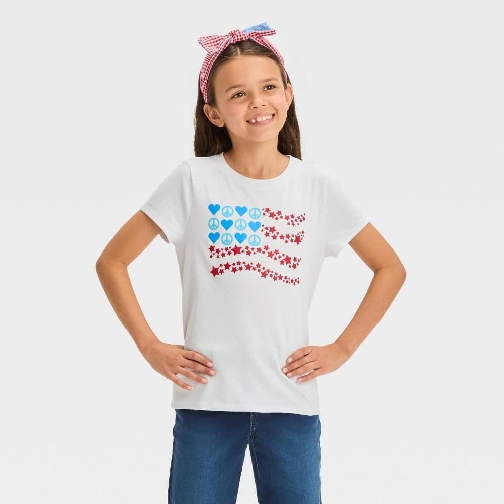 #5750 XL Girls' Short Sleeve 'Star Flag' Graphic T-Shirt - Cat & Jack Red/White/Blue - Default