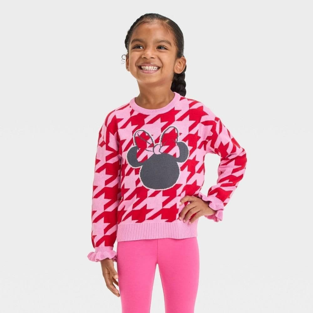 #3009 4T Toddler Girls' Disney Minnie Mouse Pullover Sweater - Pink/Red - Default