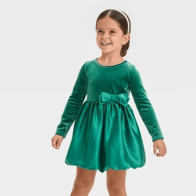 #8626 18M Toddler Girls' Velour Satin Long Sleeve Dress - Cat & Jack Dark Red - Default