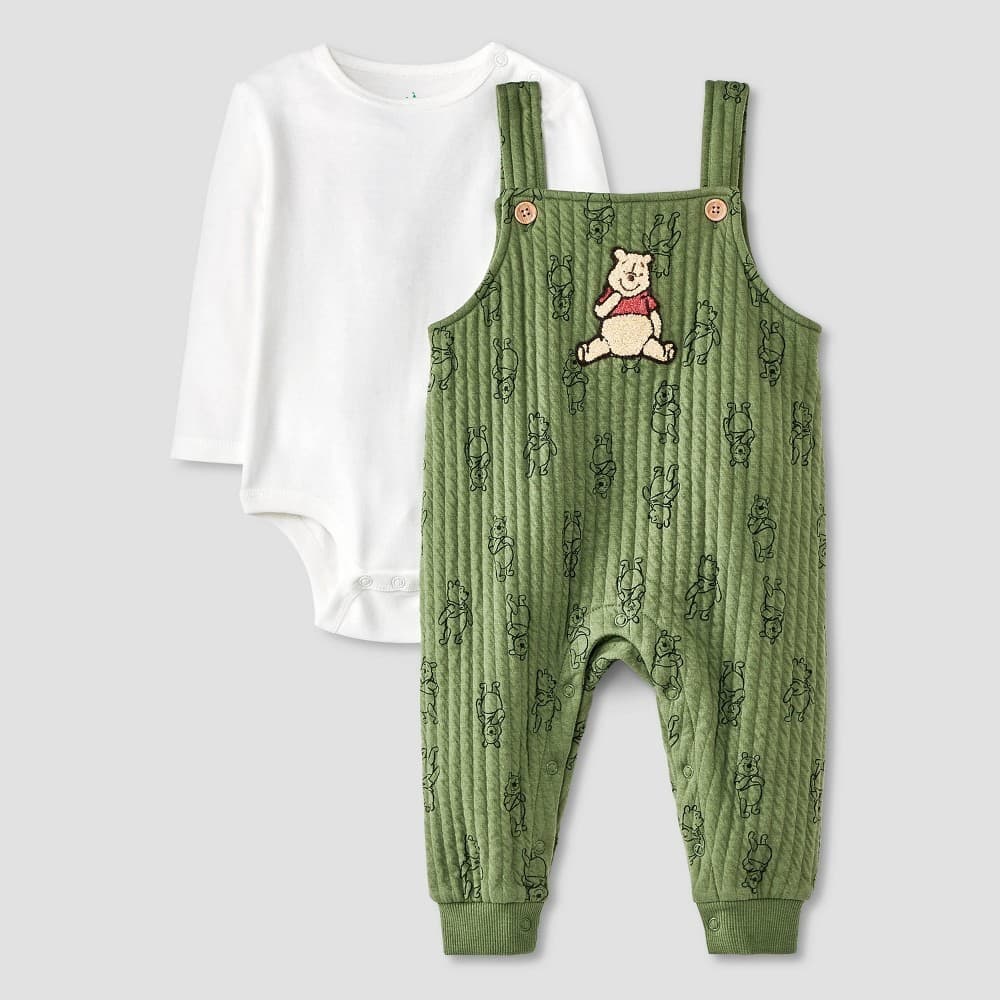 #1011 Newborn Baby Winnie the Pooh Overalls Pants Set - Dark Green - Default