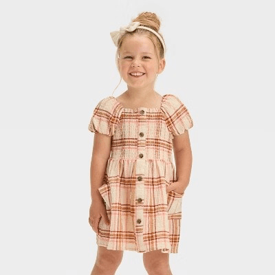 #4481 3T Toddler Girls' Plaid Dress - Cat & Jack Brown - Default