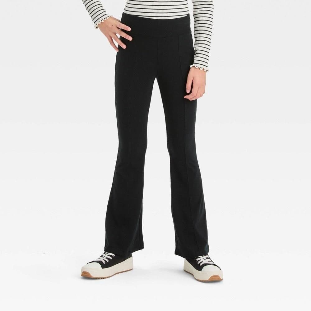 #5753 XL Girls' Solid Flare Leggings - art class Black - Default