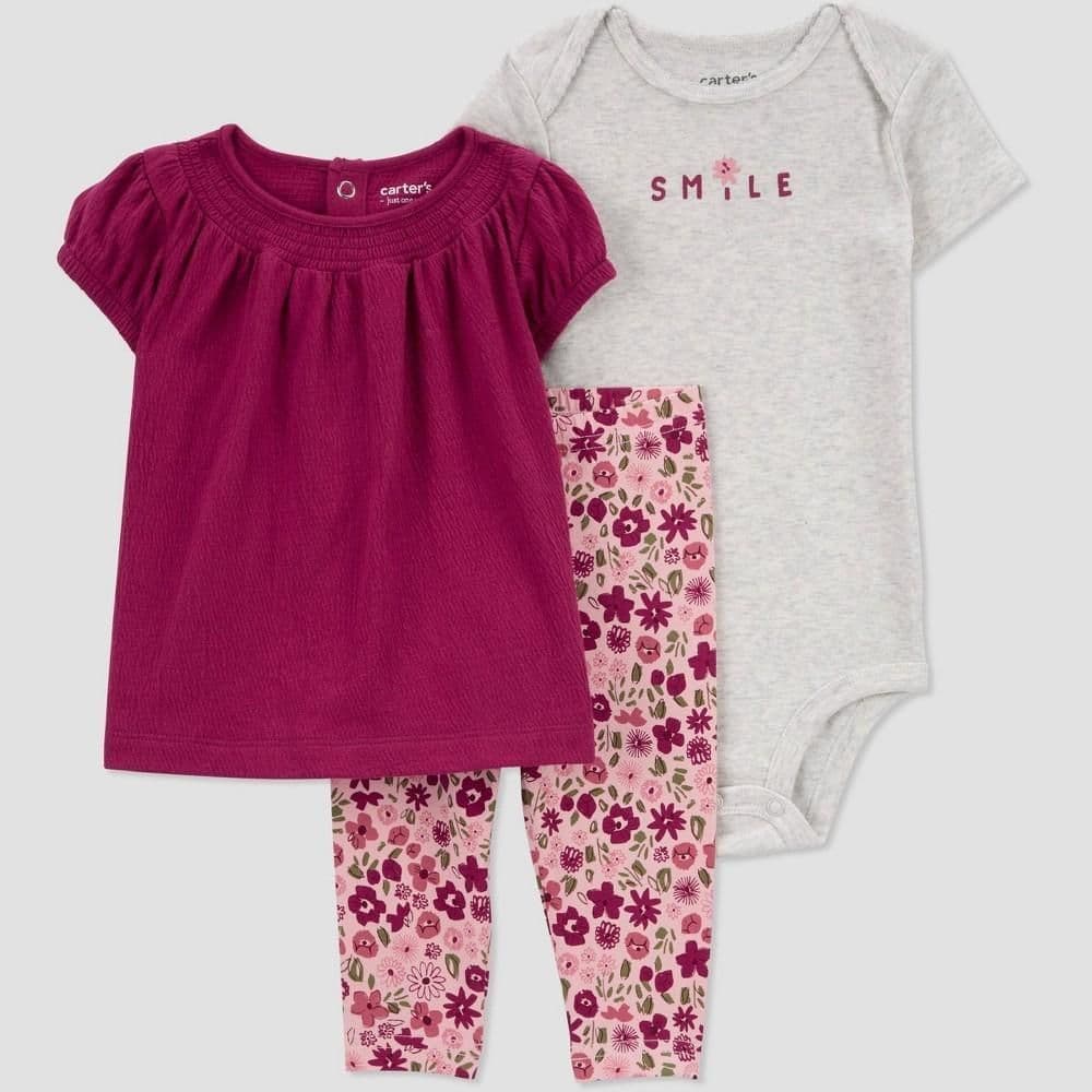 #1068 Newborn Carter's Baby Girls' Plum FloralTop & Bottom Set - Gray/Purple - Default