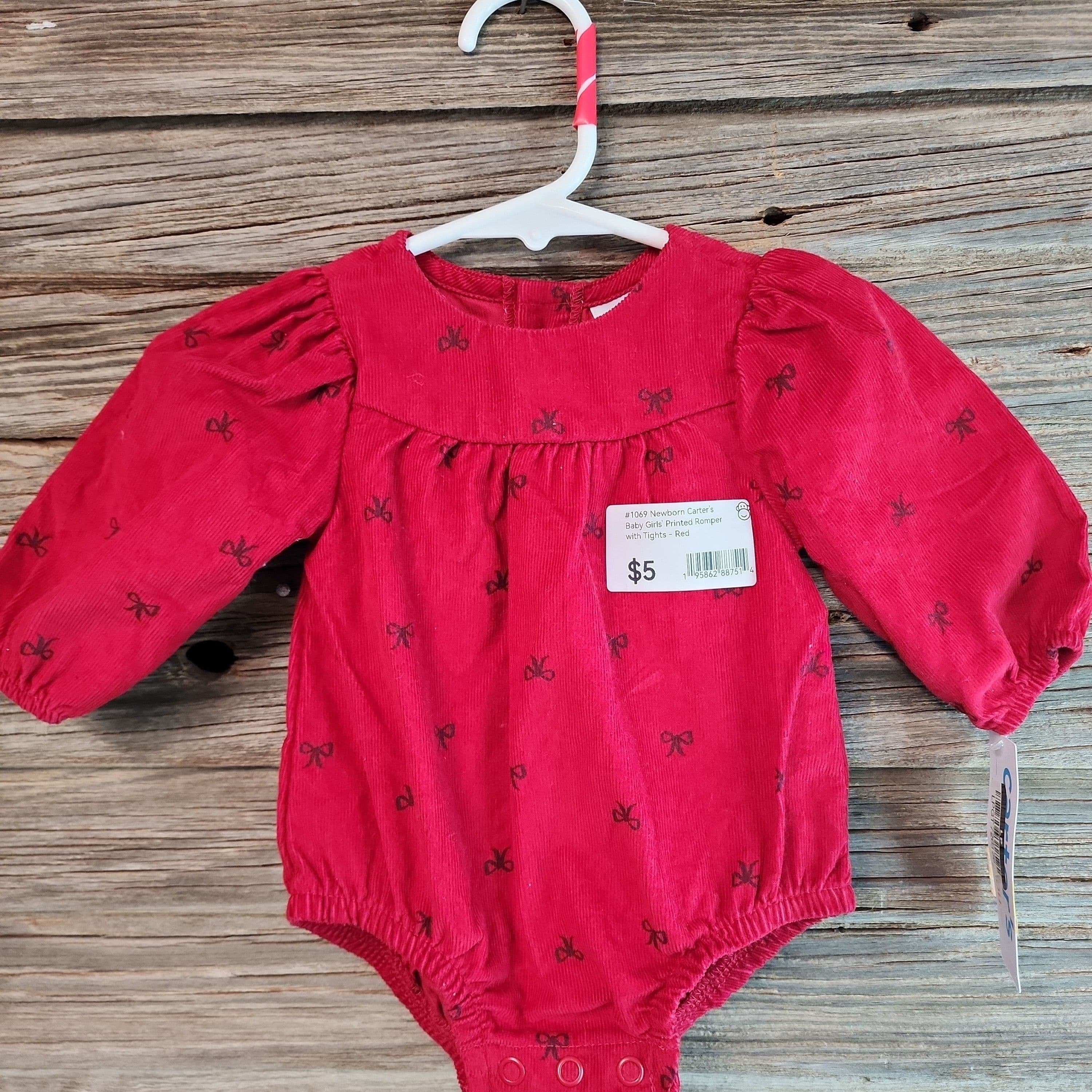 #1069 Newborn Carter's Baby Girls' Printed Romper withTights - Red - Default