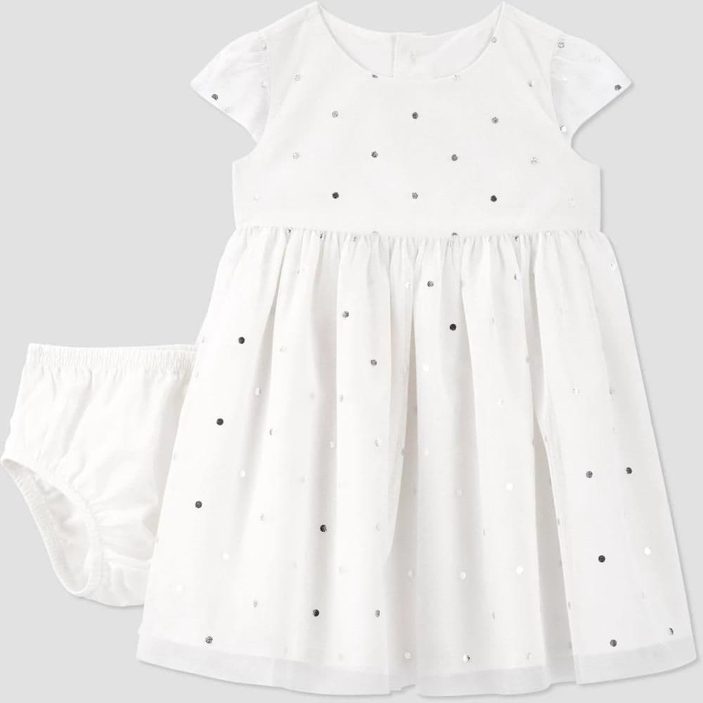 #8241 9M Carter's Just One You Baby Girls' Glitter Dotted Dress - White - Default