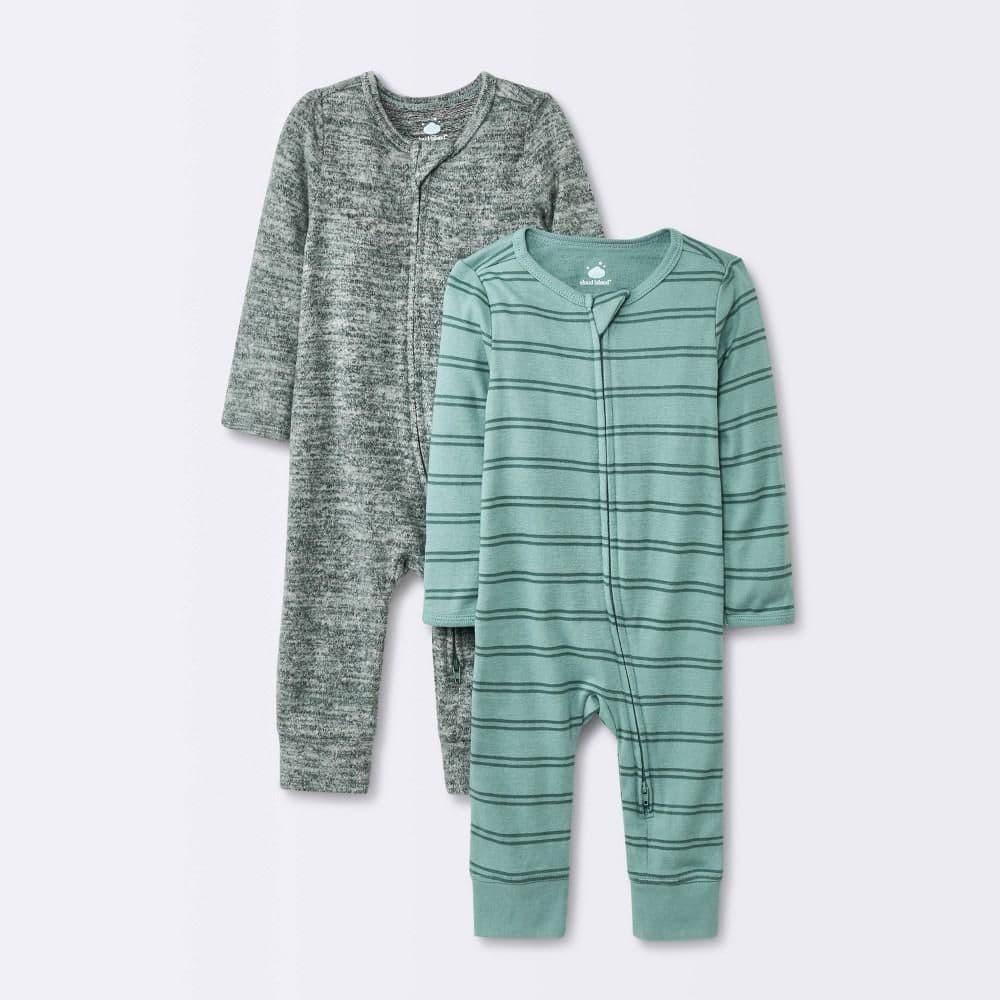 #8001 Newborn Baby Boys' 2pk Cozy Romper - Cloud Island Green - Default
