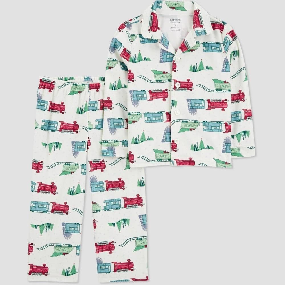 #8500 18M Carter's Just One You Toddler Boys' 2pc Long Sleeve Holiday Train Christmas Pajama Set - Green/Cream/Red - Default