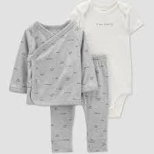 #1034 Newborn Carter's Baby Boys' Solid HoodTop & Bottom Set - Gray - Default