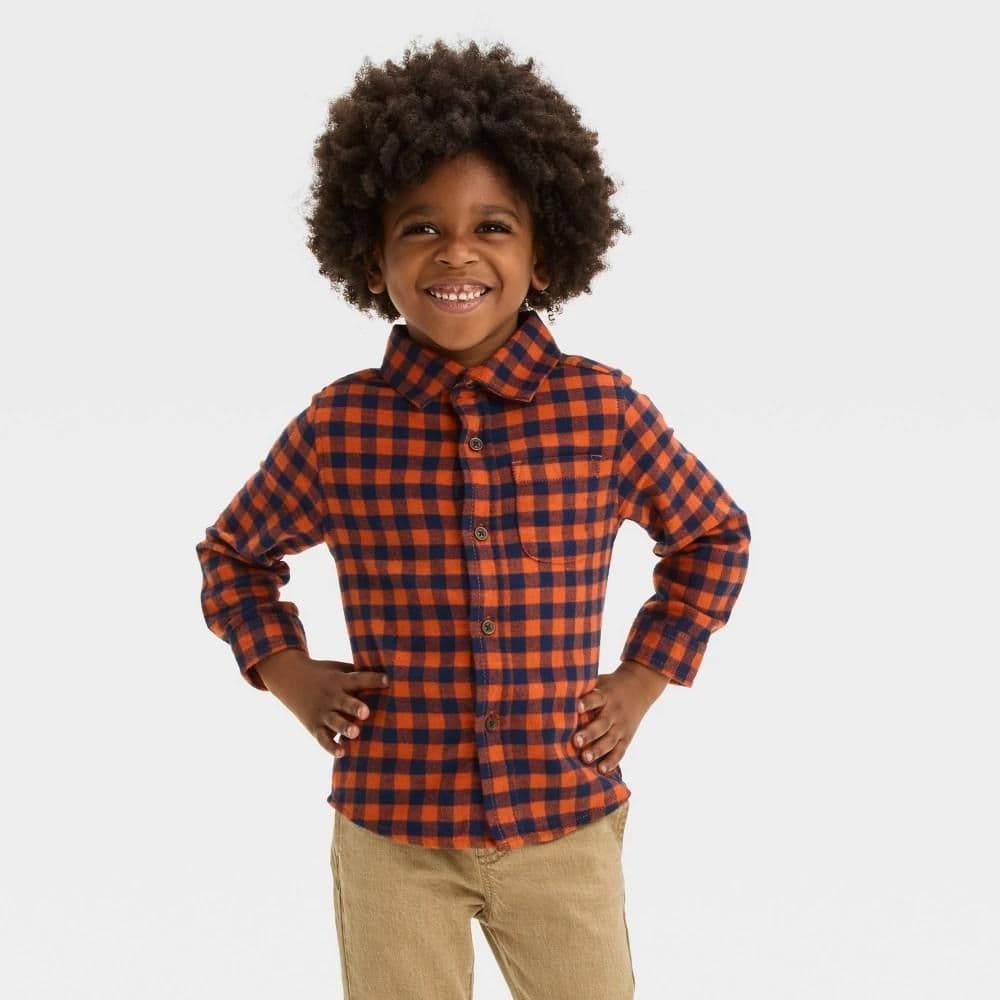#9141 5T Toddler Boys' Long Sleeve Flannel Shirt - Cat & Jack Brown - Default