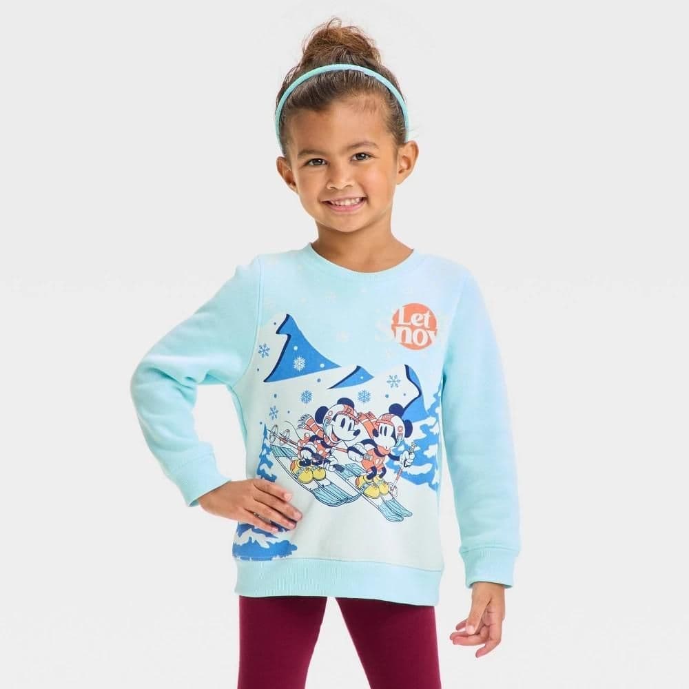 #9163 5T Toddler Disney Mickey Mouse & Friends Skiing "Let It Snow" Fleece Pullover - Blue - Default