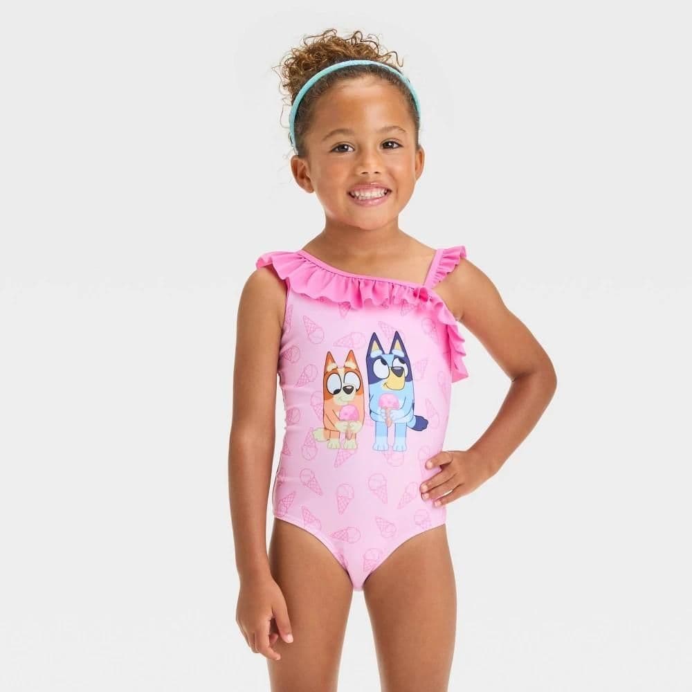 #9176 5T Toddler Girls' Bluey One Piece Swimsuit - Pink - Default