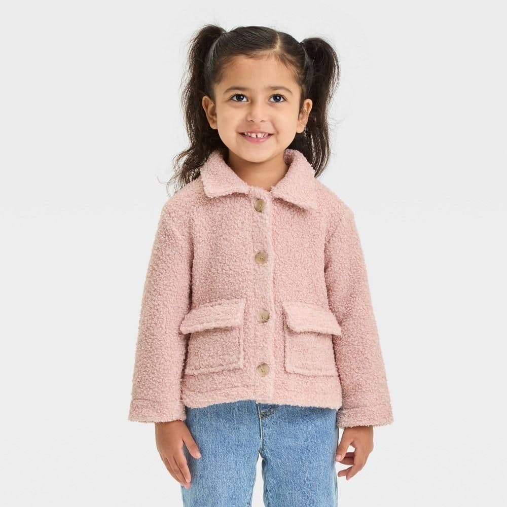 #2457 2T Toddler Girls' Faux Shearling Jacket - Cat & Jack Pink - Default