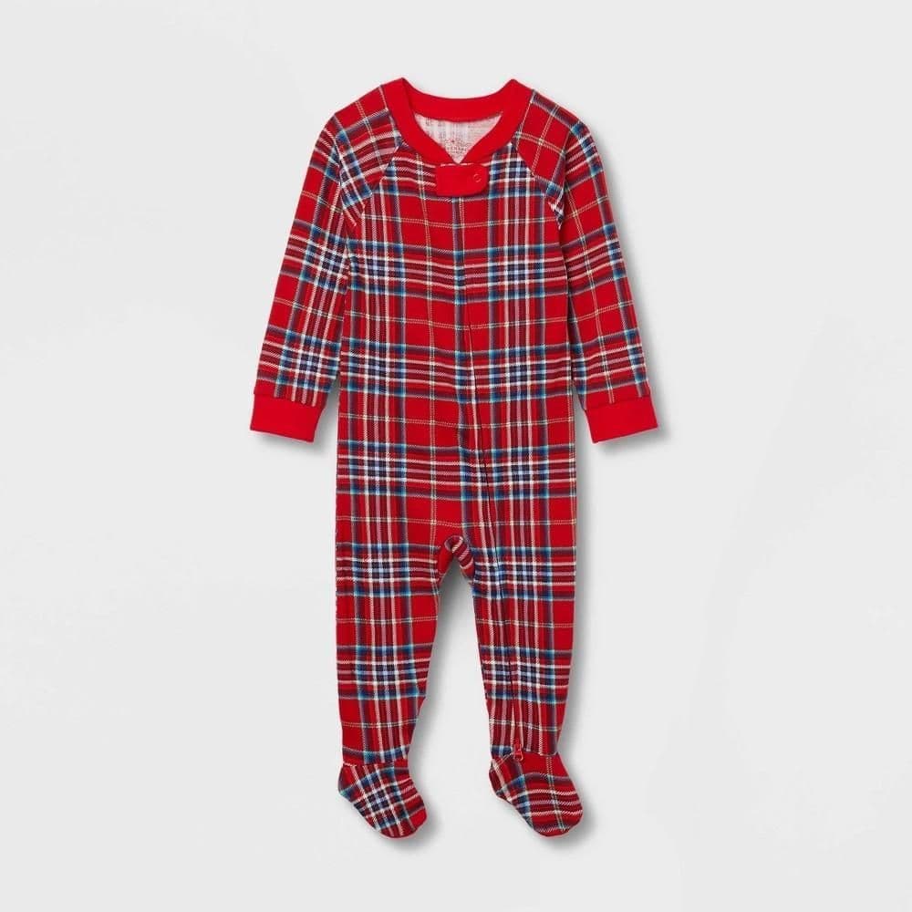 #1512 6-9M Baby Plaid Holiday Matching Family Pajama Union Suit - Wondershop Red - Default