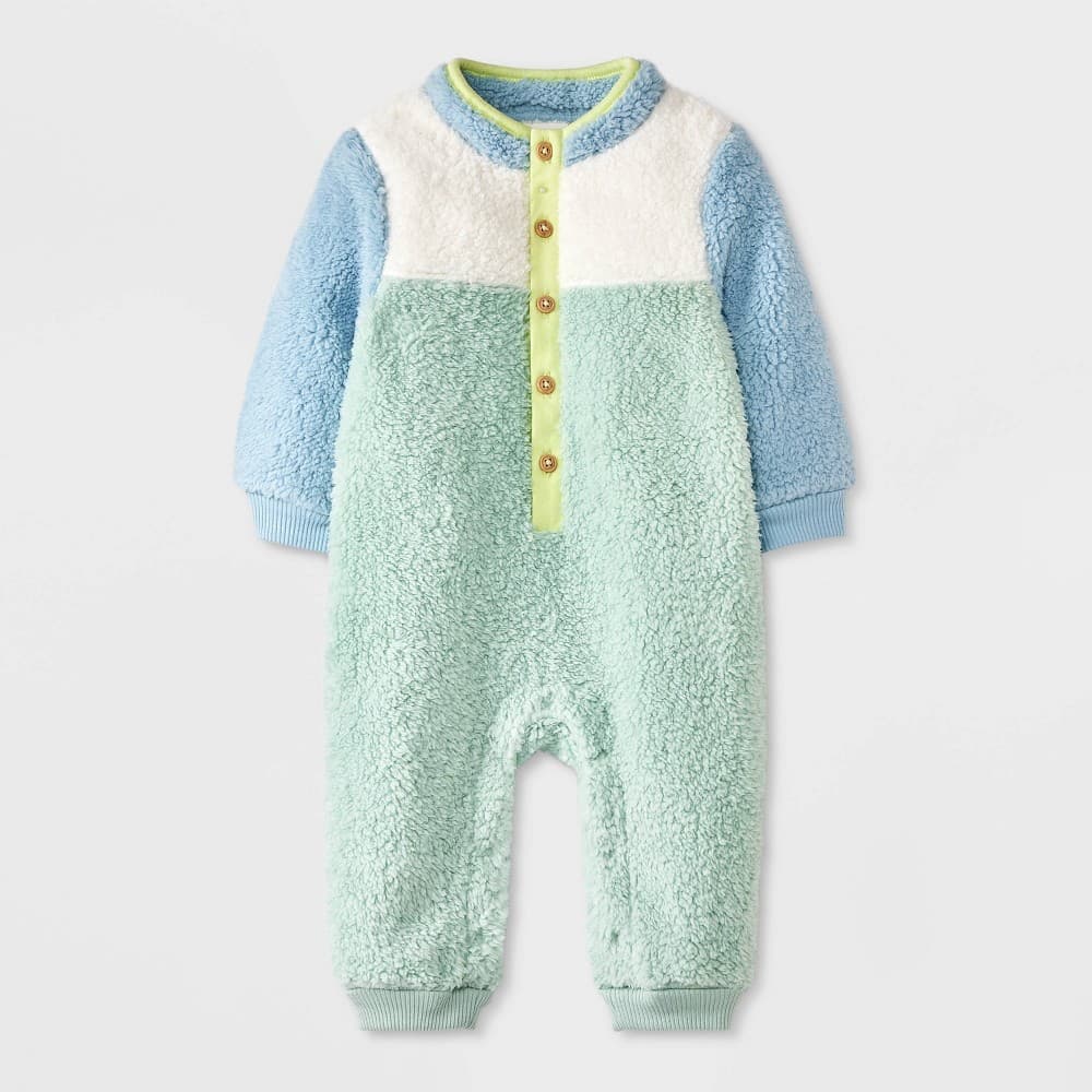 #8069 0-3M Baby Shearling Romper - Cat & Jack Green/Blue - Default