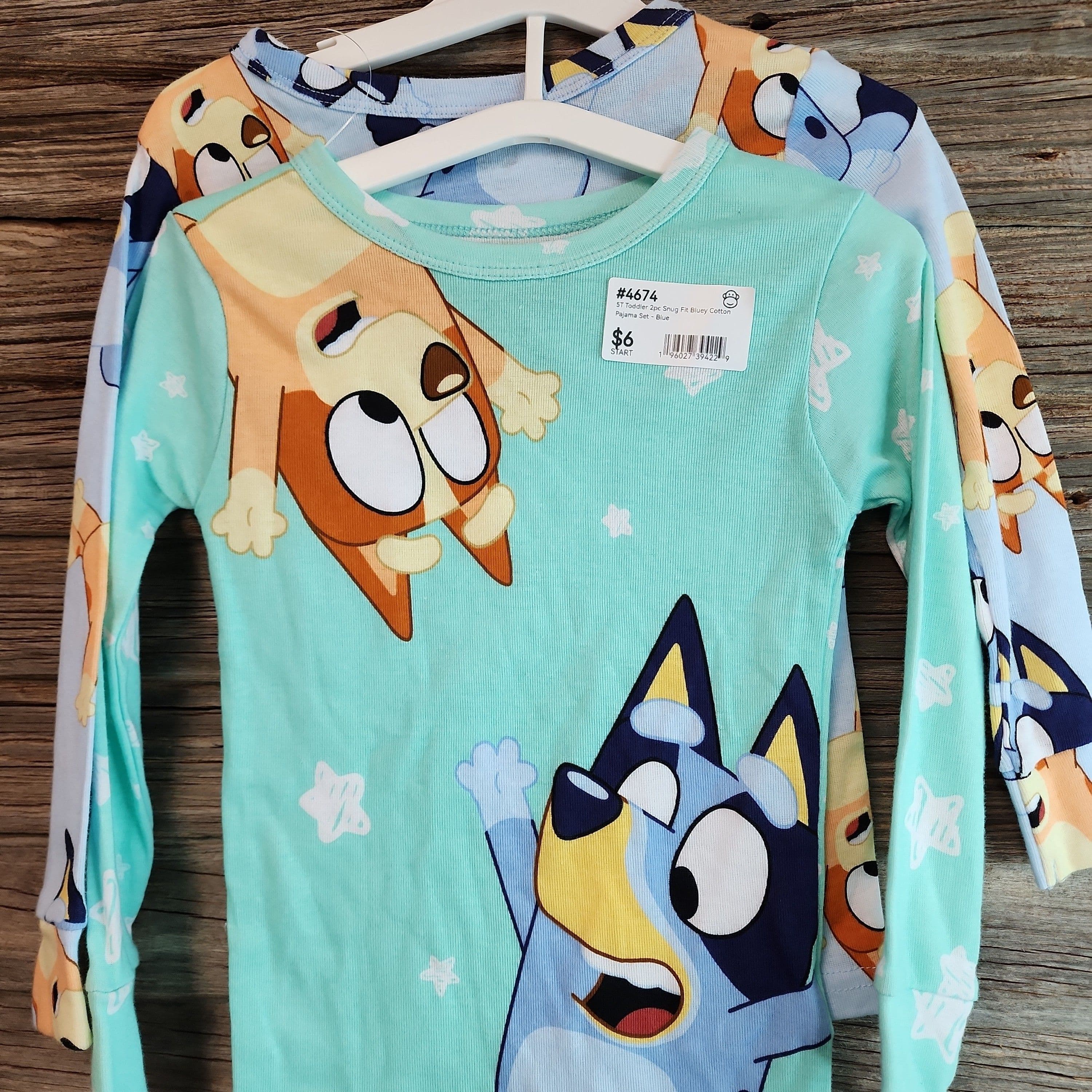 #4674 5T Toddler 2pc Snug Fit Bluey Cotton Pajama Tops - Blue - Default