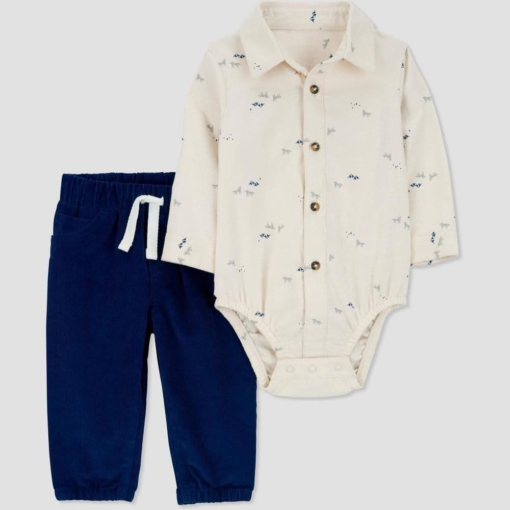 #8305 12M Carter's Just One You Baby Boys' Button-Down Top & Bottom Set - Cream/Blue - Default